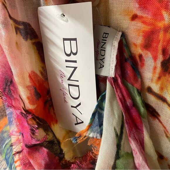 Bindya NWT Colorful Floral Print Frayed Ends Scarf - Picture 5 of 6